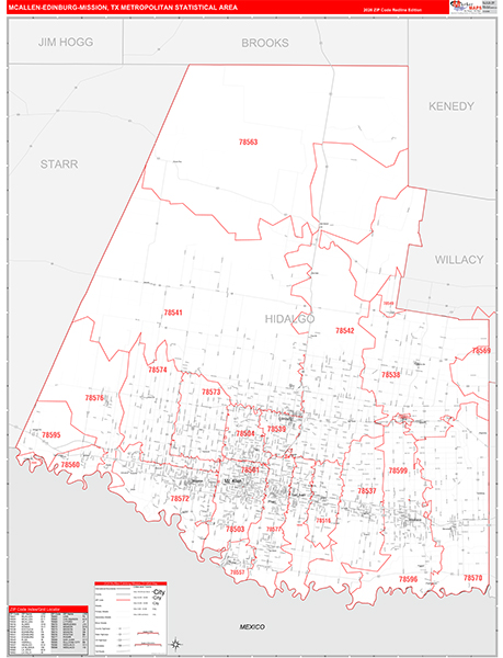 McAllen-Edinburg-Mission Metro Area Zip Code Wall Map